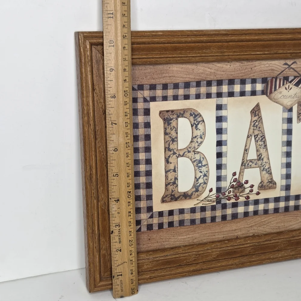 Primitive Folk Art Country Bath Framed‎ Wooden Wall Decor Anna Scott Americana